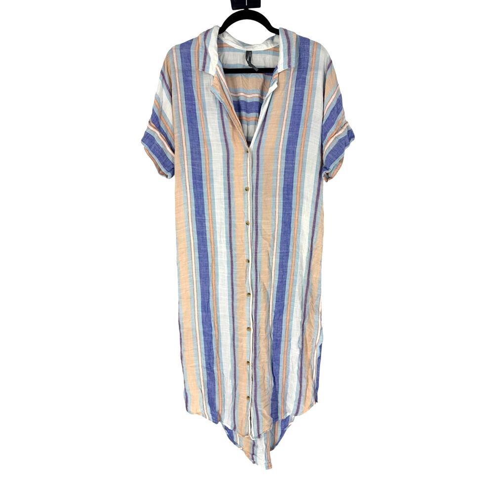 Blue Anthropologie Striped Button Front Midi, M
